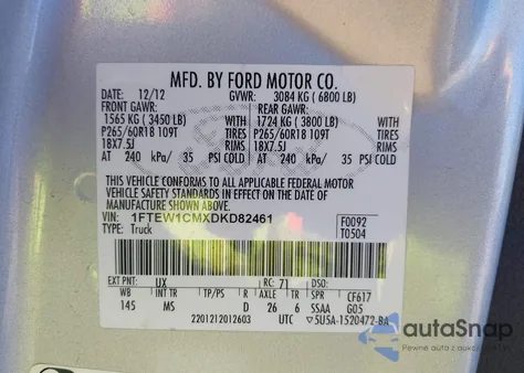 2013 Ford F-150 Xlt from USA, damaged, VIN 1FTEW1CMXDKD82461